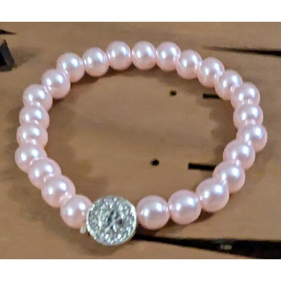 BUNDLE ONLY New Classic Beads Beaded Bracelet Stretch Pink Pearl Rhinestones - Picture 2 of 3